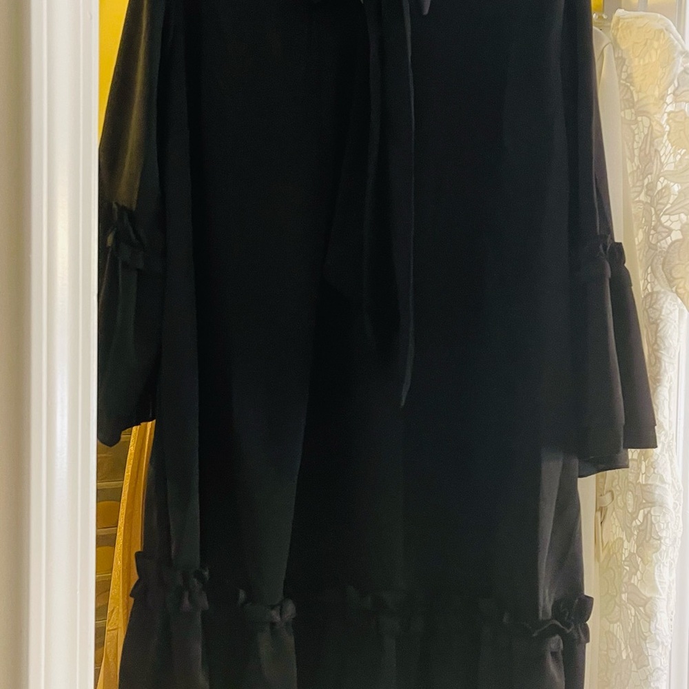 Brand New Black SHEIN Plus Size Solid Color Tie Neckline Waist Ruffle Hem Dress - Picture 3 of 4